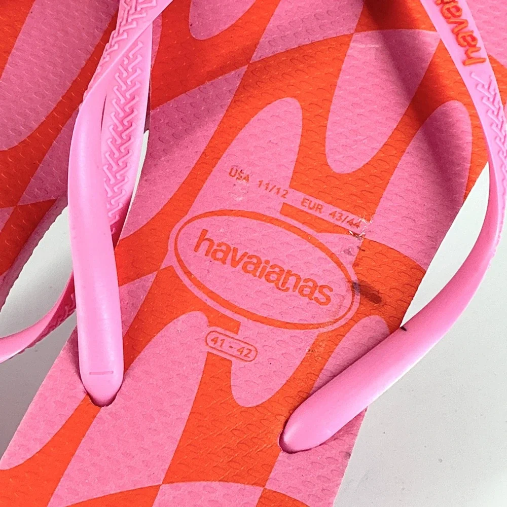 Havaianas Size Size 11 12 Pink Orange Wave Flip Flop Thong Sandals Womens Brazil